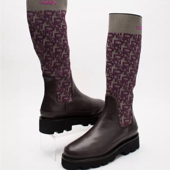 Pinko Pallino Brown and Purple Over the Knee Boots